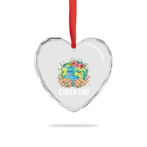 Cute Earth with Floral Earth Day Heart Crystal Glass Ornament TS14 Print Your Wear