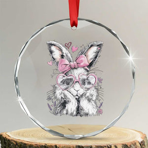 Cute Easter Bunny with Heart Glasses Pink Bow Crystal Glass Ornament Adorable Rabbit Love Aesthetic Gift TS02 Transparent Glass 3'' Circle Print Your Wear
