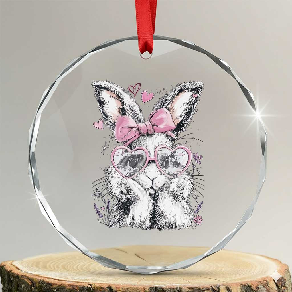 Cute Easter Bunny with Heart Glasses Pink Bow Crystal Glass Ornament Adorable Rabbit Love Aesthetic Gift TS02 Transparent Glass 3'' Circle Print Your Wear