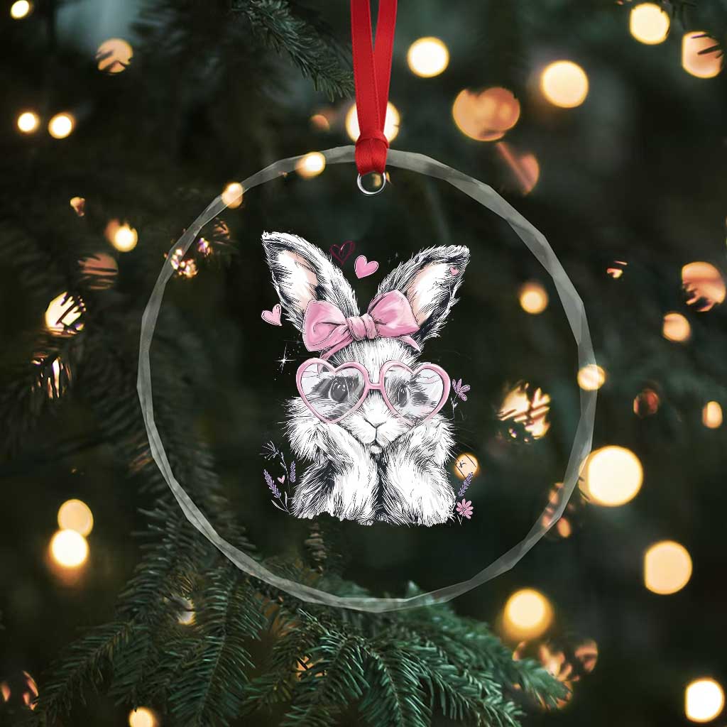 Cute Easter Bunny with Heart Glasses Pink Bow Crystal Glass Ornament Adorable Rabbit Love Aesthetic Gift TS02 Print Your Wear