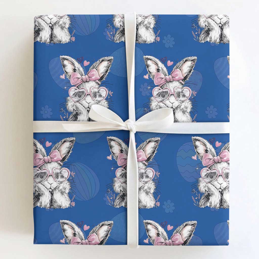 Cute Easter Bunny with Heart Glasses Pink Bow Wrapping Paper Roll Adorable Rabbit Love Aesthetic Gift TS02 Royal Blue Print Your Wear