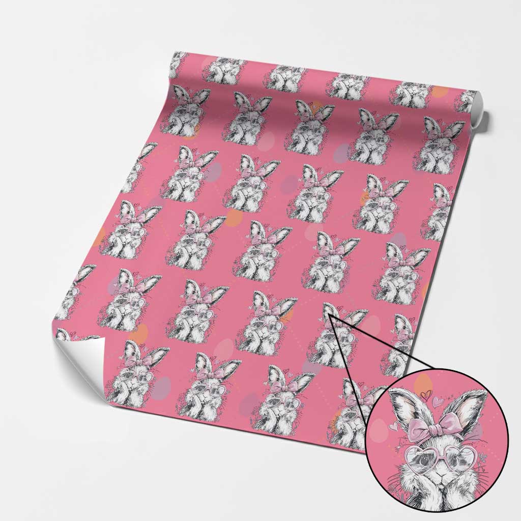Cute Easter Bunny with Heart Glasses Pink Bow Wrapping Paper Roll Adorable Rabbit Love Aesthetic Gift TS02 Pink Print Your Wear
