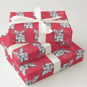 Cute Easter Bunny with Heart Glasses Pink Bow Wrapping Paper Roll Adorable Rabbit Love Aesthetic Gift TS02 Red Print Your Wear