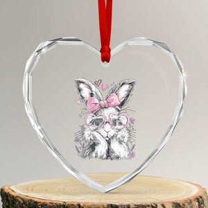 Cute Easter Bunny with Heart Glasses Pink Bow Heart Crystal Glass Ornament Adorable Rabbit Love Aesthetic Gift TS02 Transparent Glass 3'' Heart Print Your Wear