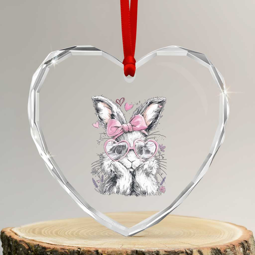 Cute Easter Bunny with Heart Glasses Pink Bow Heart Crystal Glass Ornament Adorable Rabbit Love Aesthetic Gift TS02 Transparent Glass 3'' Heart Print Your Wear