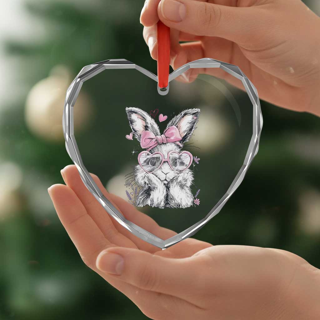 Cute Easter Bunny with Heart Glasses Pink Bow Heart Crystal Glass Ornament Adorable Rabbit Love Aesthetic Gift TS02 Print Your Wear