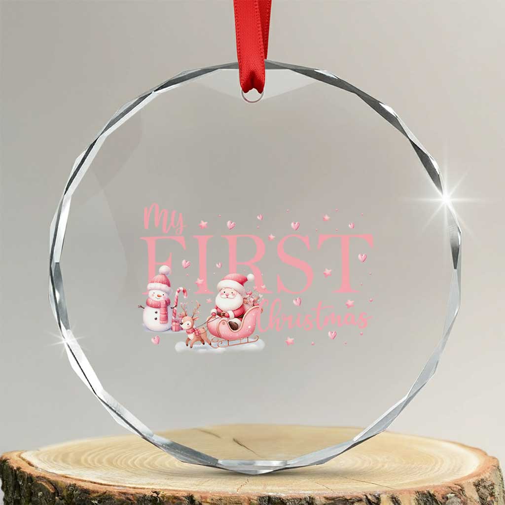 Cute First Xmas Crystal Glass Ornament Pink Santa Snowman TS09 Transparent Glass 3'' Circle Print Your Wear