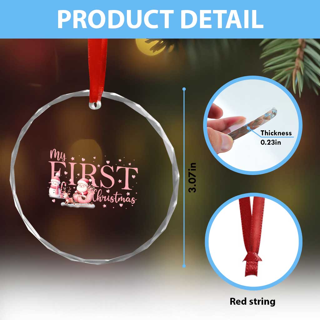 Cute First Xmas Crystal Glass Ornament Pink Santa Snowman TS09 Print Your Wear