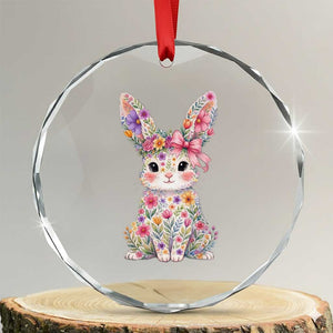 Cute Floral Easter Bunny Graphic Crystal Glass Ornament Adorable Spring Rabbit with Flowers Pastel Aesthetic Gift TS02 Transparent Glass 3'' Circle Print Your Wear