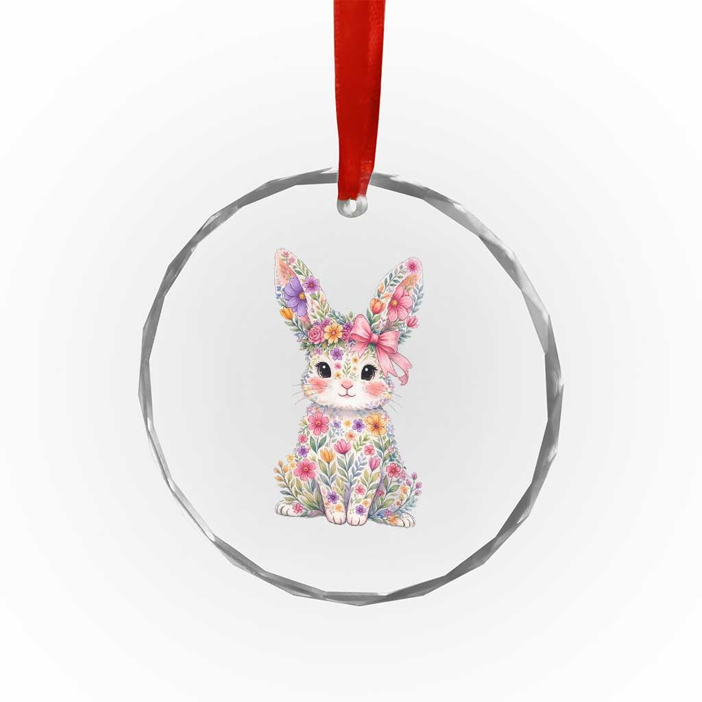 Cute Floral Easter Bunny Graphic Crystal Glass Ornament Adorable Spring Rabbit with Flowers Pastel Aesthetic Gift TS02 Print Your Wear