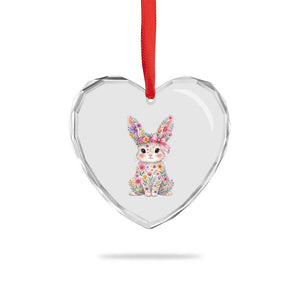 Cute Floral Easter Bunny Graphic Heart Crystal Glass Ornament Adorable Spring Rabbit with Flowers Pastel Aesthetic Gift TS02 Print Your Wear