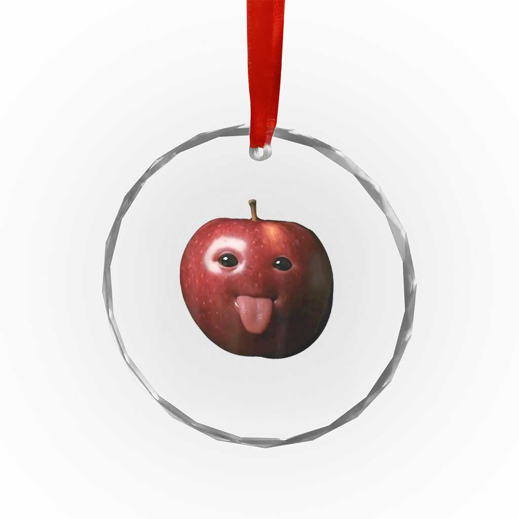 Cute Freaky Apple with Tongue Out Crystal Glass Ornament Funny Goofy AI Fruit Meme TS02 Print Your Wear