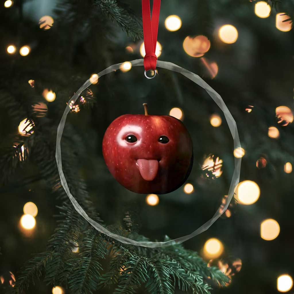 Cute Freaky Apple with Tongue Out Crystal Glass Ornament Funny Goofy AI Fruit Meme TS02 Print Your Wear