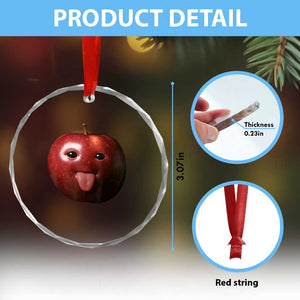 Cute Freaky Apple with Tongue Out Crystal Glass Ornament Funny Goofy AI Fruit Meme TS02 Print Your Wear