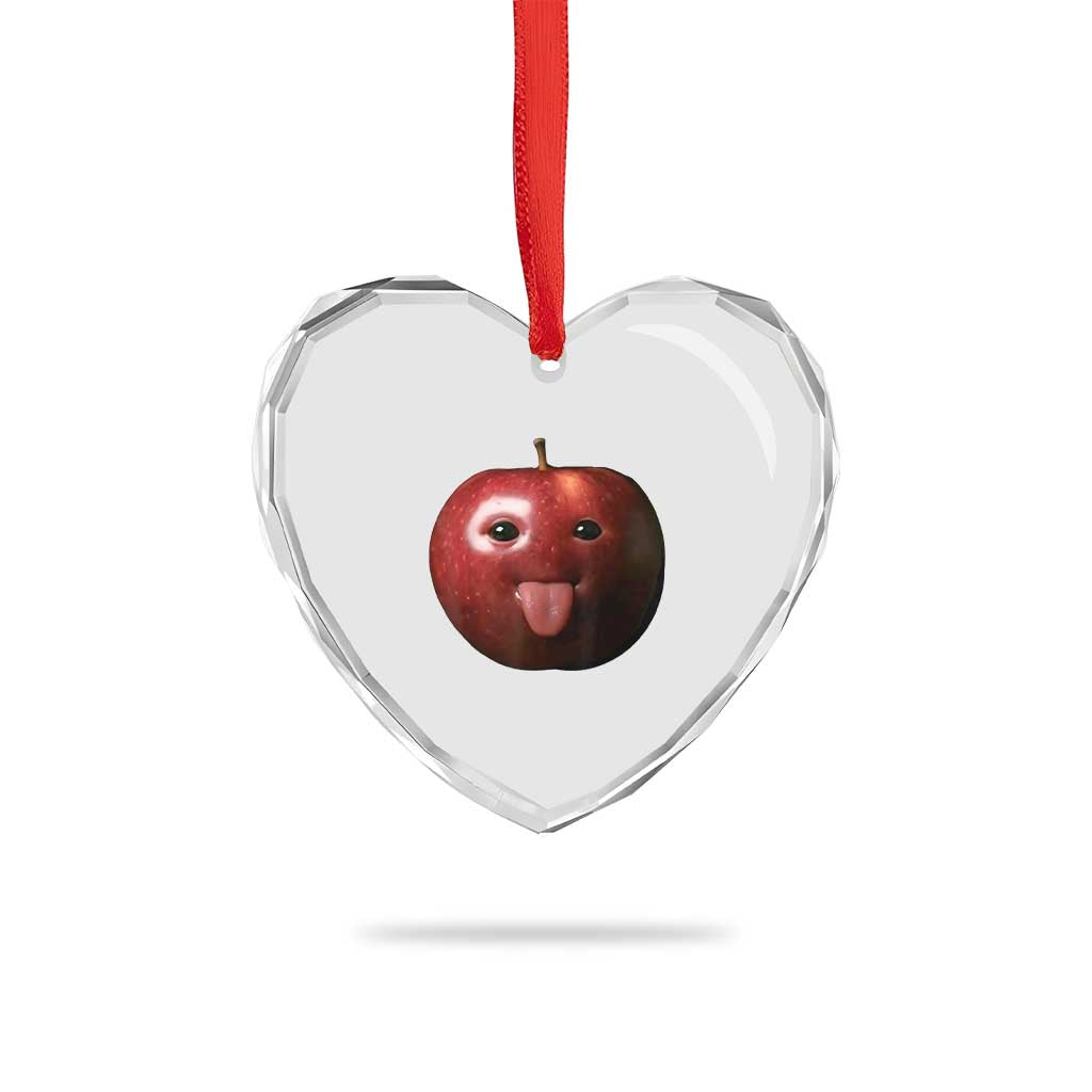 Cute Freaky Apple with Tongue Out Heart Crystal Glass Ornament Funny Goofy AI Fruit Meme TS02 Print Your Wear