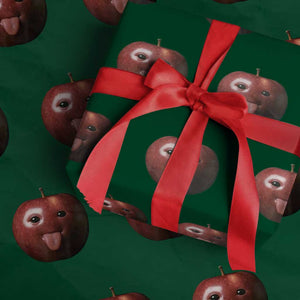 Cute Freaky Apple with Tongue Out Wrapping Paper Roll Funny Goofy AI Fruit Meme TS02 Green Print Your Wear