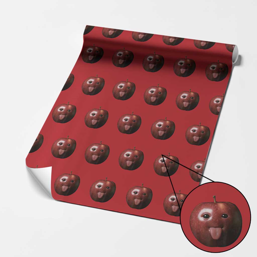 Cute Freaky Apple with Tongue Out Wrapping Paper Roll Funny Goofy AI Fruit Meme TS02 Red Print Your Wear