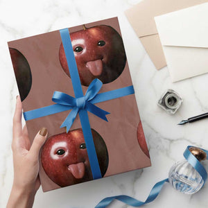 Cute Freaky Apple with Tongue Out Wrapping Paper Roll Funny Goofy AI Fruit Meme TS02 Mocha Print Your Wear
