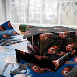 Cute Freaky Apple with Tongue Out Wrapping Paper Roll Funny Goofy AI Fruit Meme TS02 Black Print Your Wear