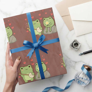 Cute Frog Lover Gift Wrapping Paper Roll Romantic Frog Music TS12 Mocha Print Your Wear