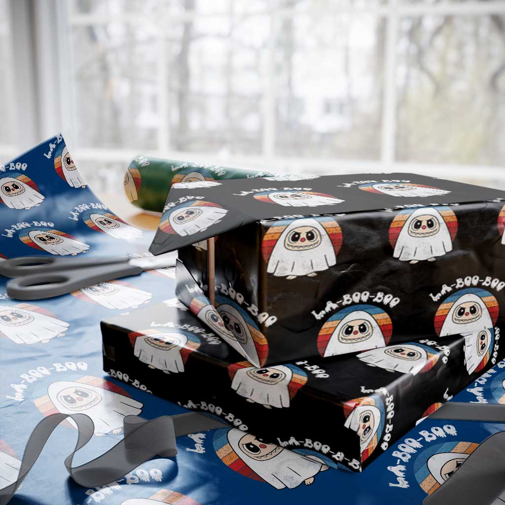 Cute Ghost Halloween Costume Wrapping Paper Roll Retro Spooky Trending Cartoon La Boo Boo TS10 Black Print Your Wear