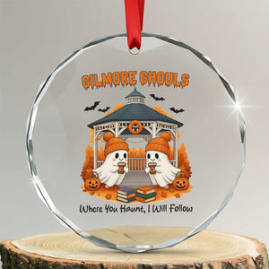 Cute Gilmore Ghouls Halloween Ghost Crystal Glass Ornament Cozy Fall Aesthetic with Pumpkin Spice and Books TS02 Transparent Glass 3'' Circle Print Your Wear