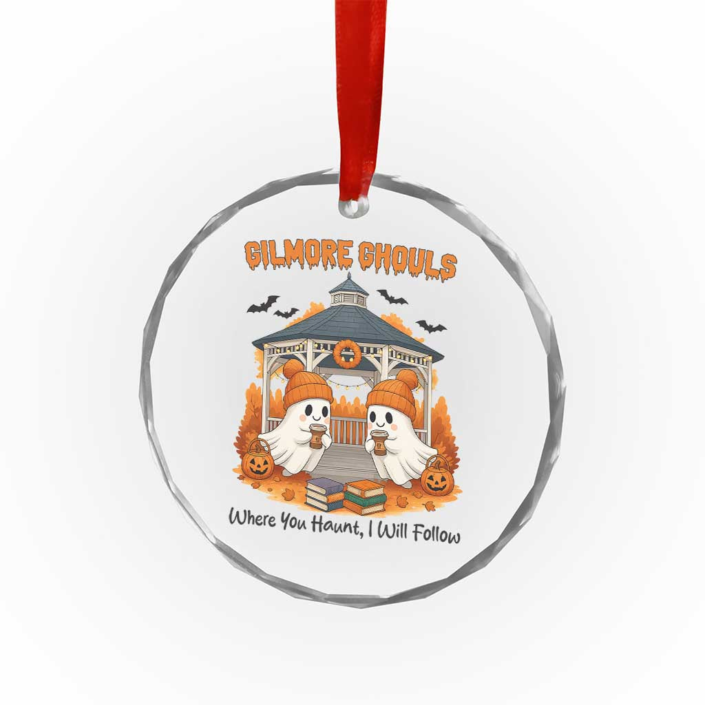 Cute Gilmore Ghouls Halloween Ghost Crystal Glass Ornament Cozy Fall Aesthetic with Pumpkin Spice and Books TS02 Transparent Glass 3'' Circle Print Your Wear