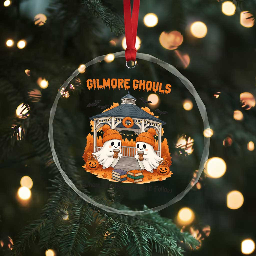 Cute Gilmore Ghouls Halloween Ghost Crystal Glass Ornament Cozy Fall Aesthetic with Pumpkin Spice and Books TS02 Print Your Wear