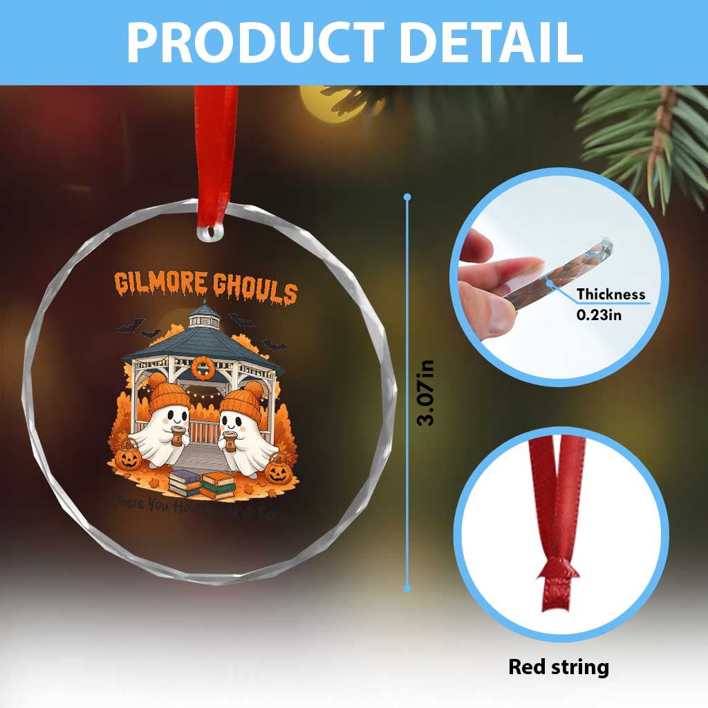 Cute Gilmore Ghouls Halloween Ghost Crystal Glass Ornament Cozy Fall Aesthetic with Pumpkin Spice and Books TS02 Print Your Wear