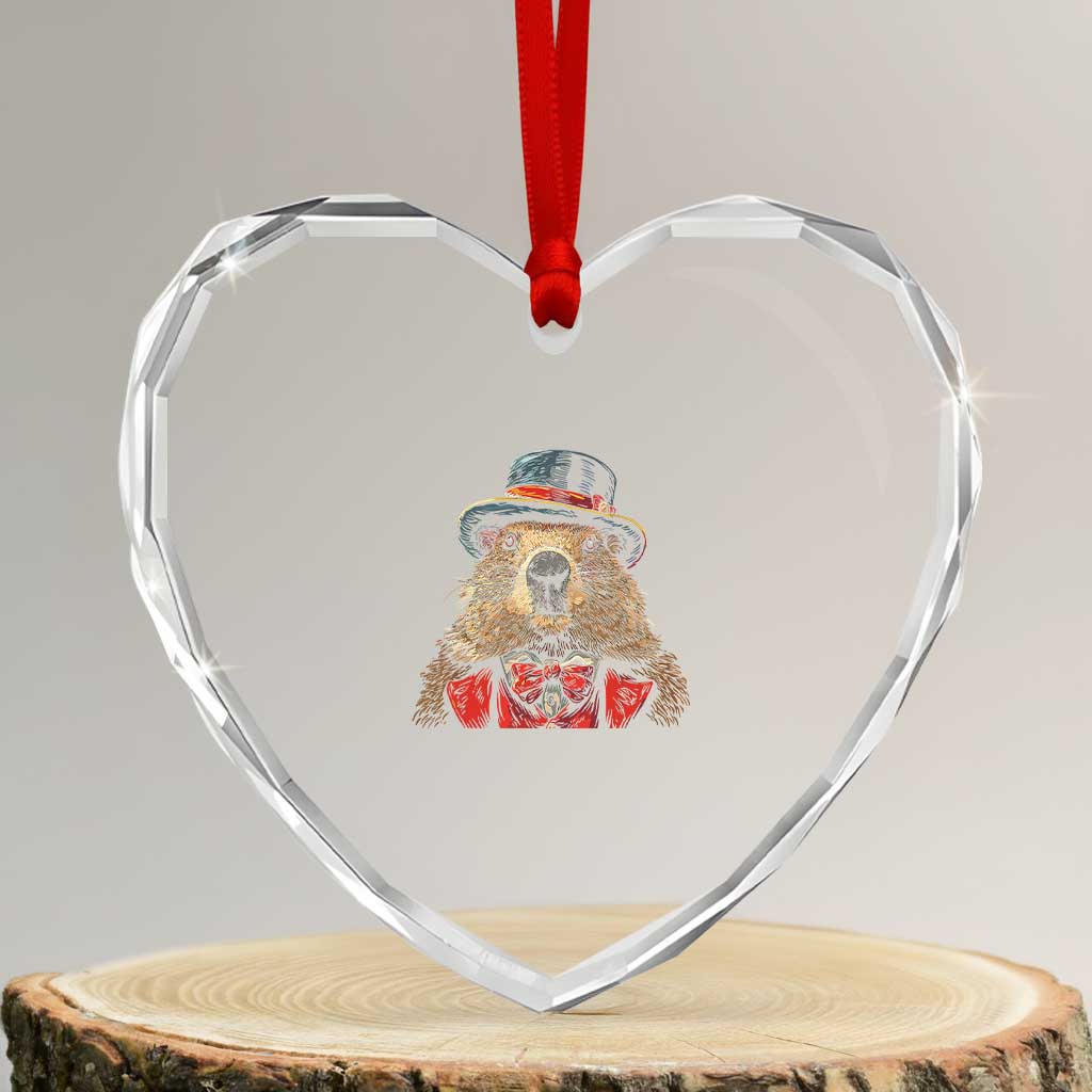 Cute Groundhog Heart Crystal Glass Ornament Woodchuck Day Animal Lover TS02 Transparent Glass 3'' Heart Print Your Wear