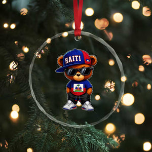 Cute Haiti Crystal Glass Ornament Hip Hop Teddy Bear Haitian Flag Ayiti Roots