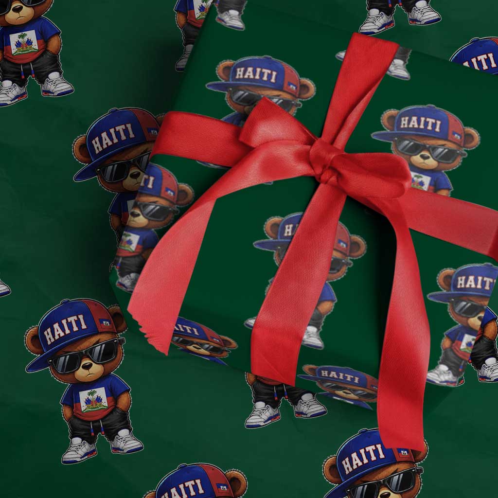 Cute Haiti Wrapping Paper Roll Hip Hop Teddy Bear Haitian Flag Ayiti Roots