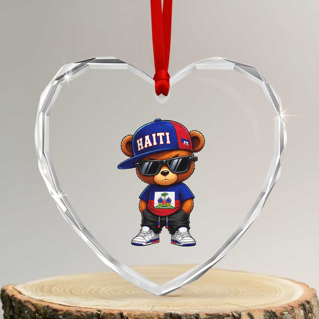 Cute Haiti Heart Crystal Glass Ornament Hip Hop Teddy Bear Haitian Flag Ayiti Roots TS10 Transparent Glass 3'' Heart Print Your Wear