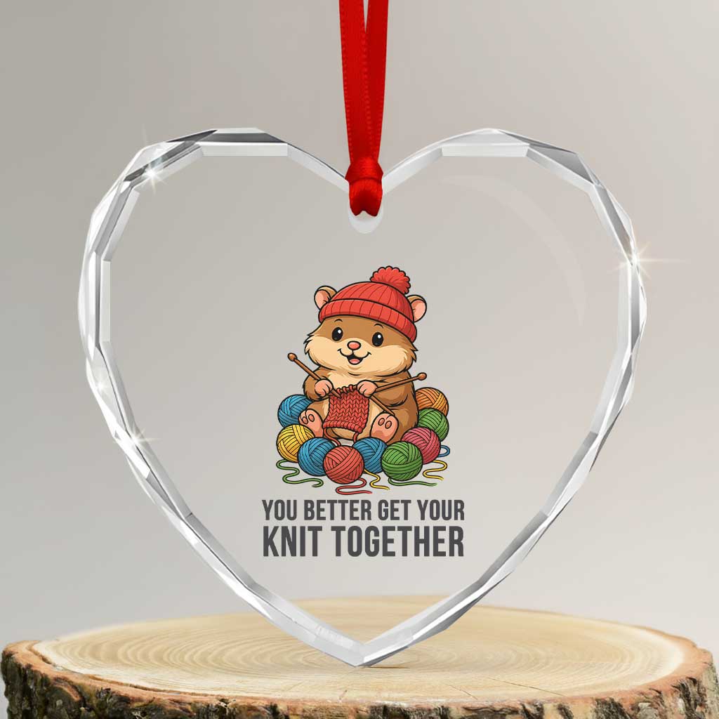 Cute Hamster Knitting Heart Crystal Glass Ornament You Better Get Your Knit Together TS12 Transparent Glass 3'' Heart Print Your Wear