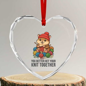 Cute Hamster Knitting Heart Crystal Glass Ornament You Better Get Your Knit Together TS12 Transparent Glass 3'' Heart Print Your Wear