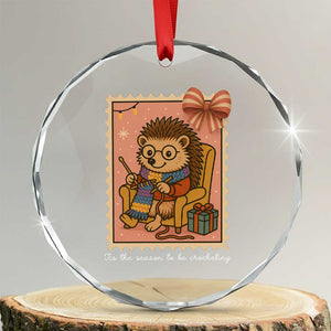 Cute Hedgehog Knitting Crystal Glass Ornament Christmas Holiday Gift TS12 Transparent Glass 3'' Circle Print Your Wear
