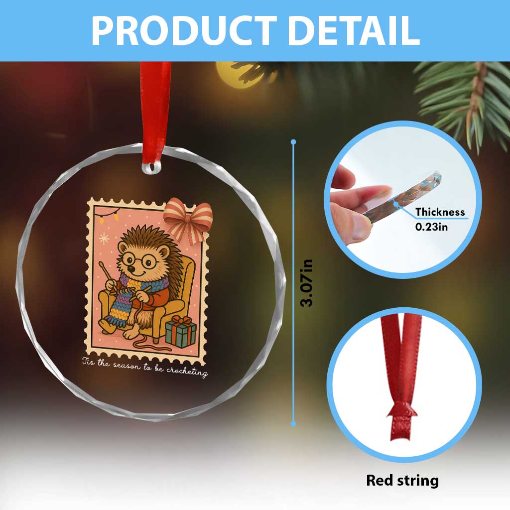 Cute Hedgehog Knitting Crystal Glass Ornament Christmas Holiday Gift TS12 Print Your Wear