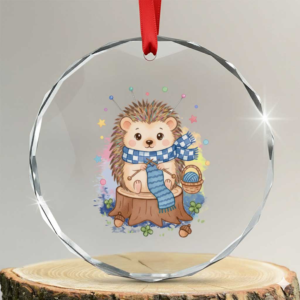 Cute Hedgehog Knitting Crystal Glass Ornament Gift For Crocheter TS12 Transparent Glass 3'' Circle Print Your Wear