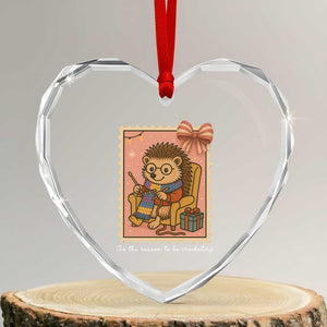 Cute Hedgehog Knitting Heart Crystal Glass Ornament Christmas Holiday Gift TS12 Transparent Glass 3'' Heart Print Your Wear