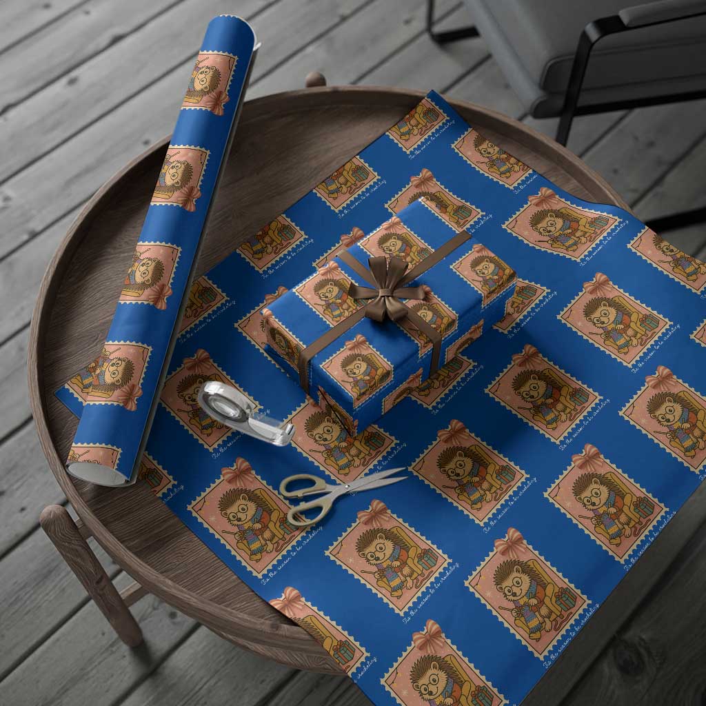 Cute Hedgehog Knitting Wrapping Paper Roll Xmas Holiday Gift TS12 Blue Print Your Wear