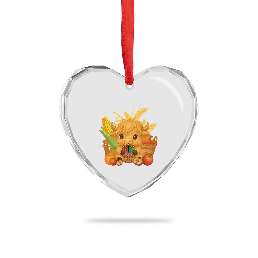 Cute Highland Cow With Kwanzaa Kinara And Presents Heart Crystal Glass Ornament African Heritage Gift TS12 Print Your Wear