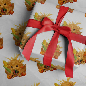 Cute Highland Cow With Kwanzaa Kinara And Presents Wrapping Paper Roll African Heritage Gift TS12 White Print Your Wear