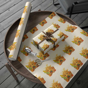 Cute Highland Cow With Kwanzaa Kinara And Presents Wrapping Paper Roll African Heritage Gift TS12 Beige Print Your Wear
