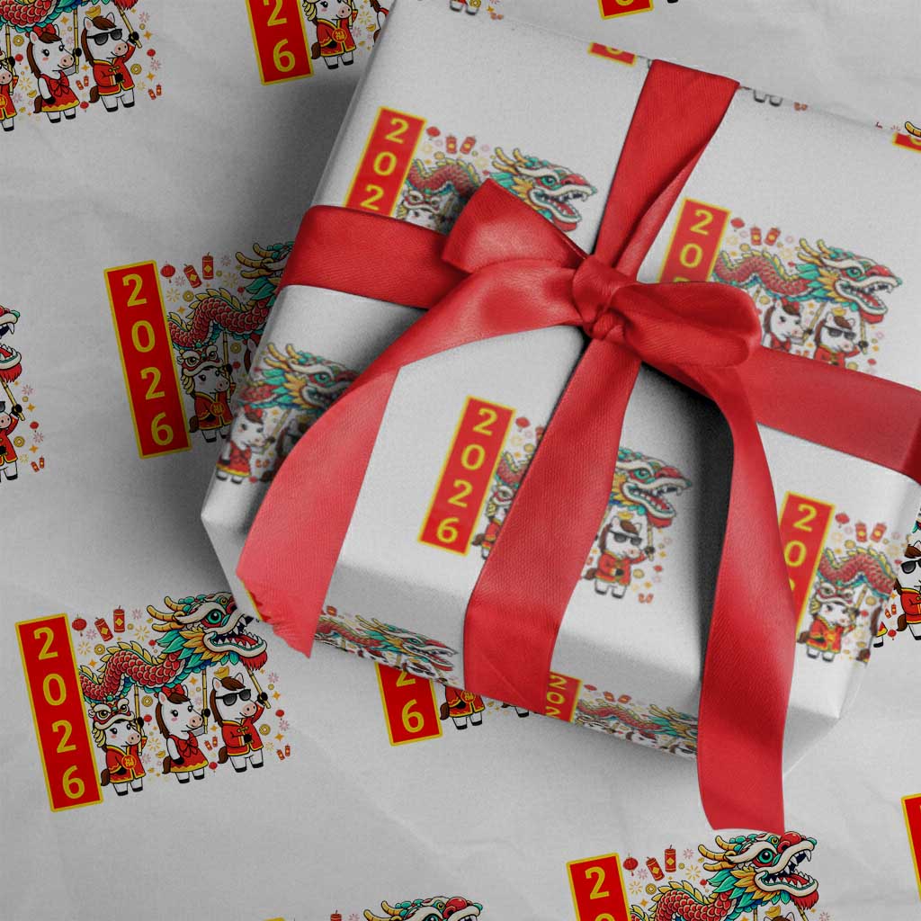 Cute Horse Dragon Dance Wrapping Paper Roll Lunar New Year TS12 White Print Your Wear