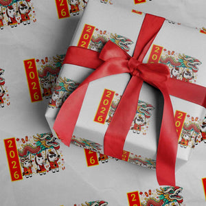 Cute Horse Dragon Dance Wrapping Paper Roll Lunar New Year TS12 White Print Your Wear