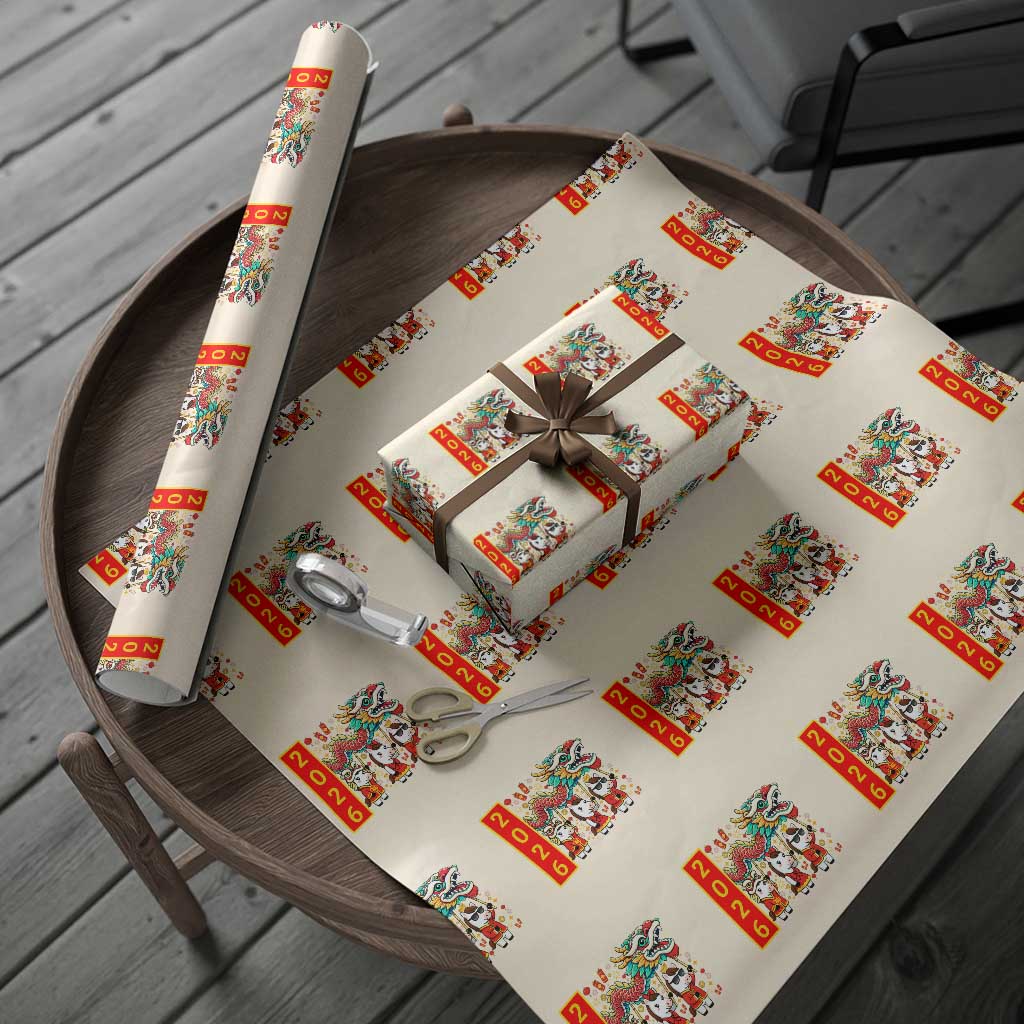 Cute Horse Dragon Dance Wrapping Paper Roll Lunar New Year TS12 Beige Print Your Wear