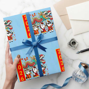 Cute Horse Dragon Dance Wrapping Paper Roll Lunar New Year TS12 Light Blue Print Your Wear