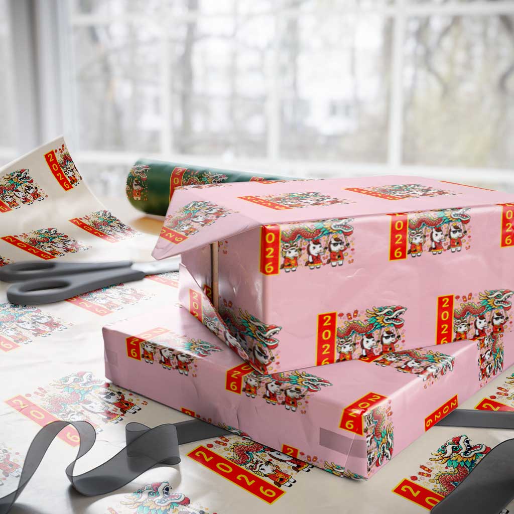 Cute Horse Dragon Dance Wrapping Paper Roll Lunar New Year TS12 Light Pink Print Your Wear