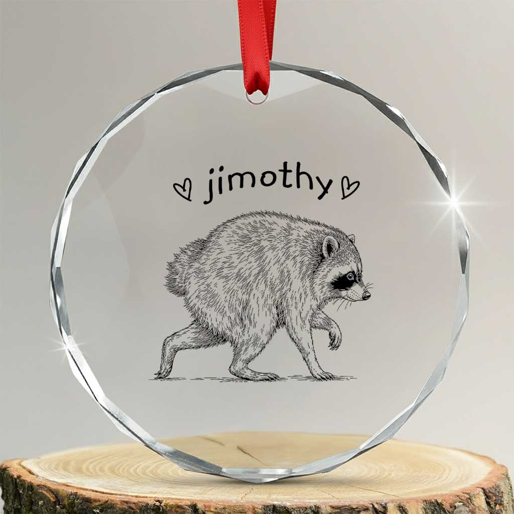Cute Jimothy the Raccoon Hand Drawn Graphic Crystal Glass Ornament Seattle Trash Panda Lover Supporter TS02 Transparent Glass 3'' Circle Print Your Wear