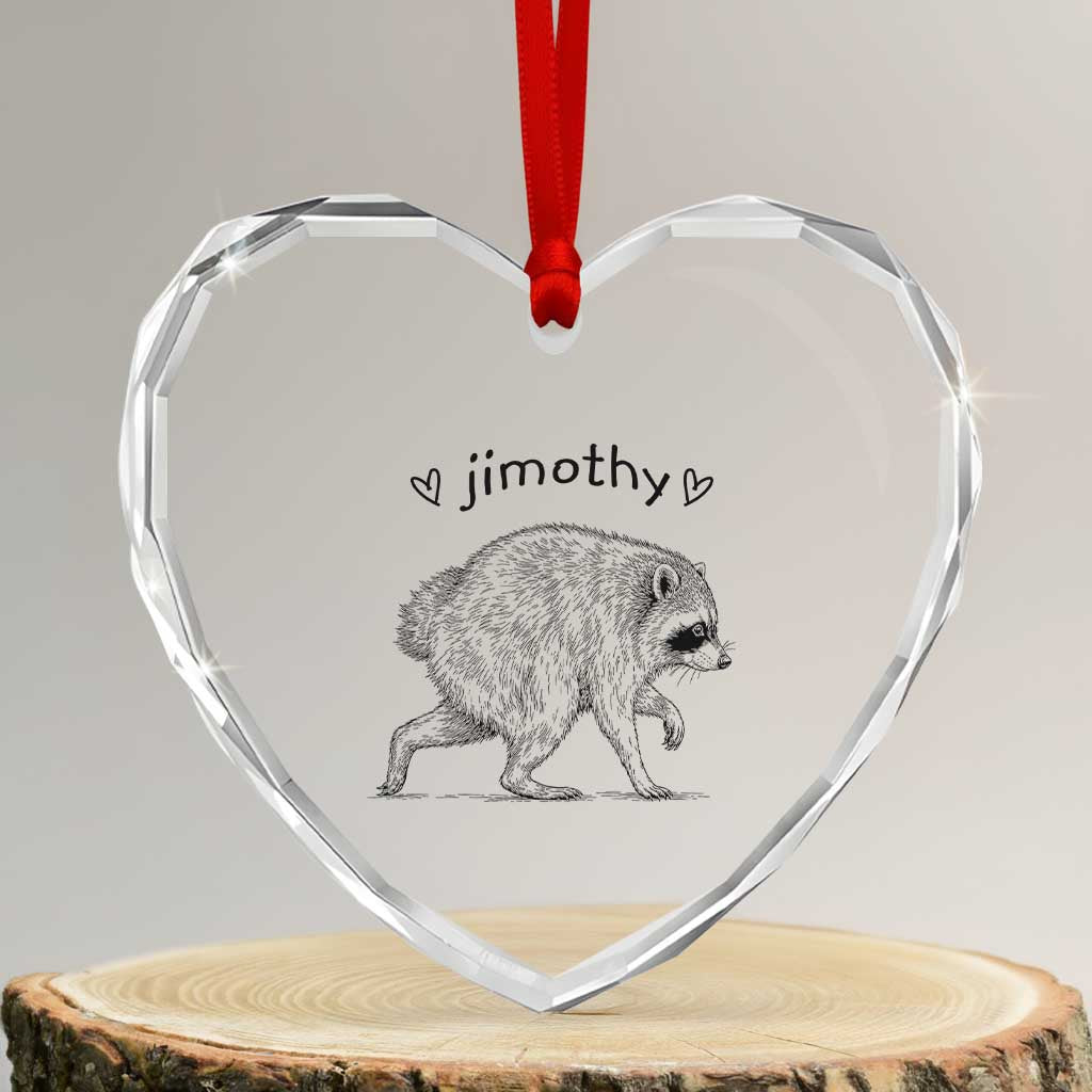 Cute Jimothy the Raccoon Hand Drawn Graphic Heart Crystal Glass Ornament Seattle Trash Panda Lover Supporter TS02 Transparent Glass 3'' Heart Print Your Wear